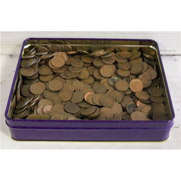 3.5LBS OF MAINLY OLD USA PENNY COINS IN TIN BOX