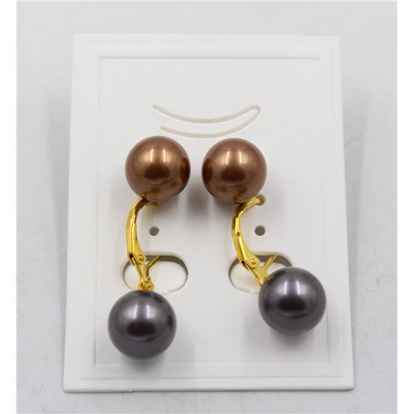 #255-SEA SHELL PEARL  EARRINGS 10MM/2 SET