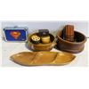 Image 1 : BIG FLAT OF TEAKWOOD BOWL AND SPECIALTY CASES ETC