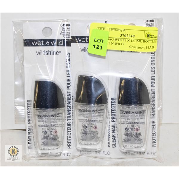 NEW BAG WITH 3 X 12.3ML BOTTLES OF WET N WILD