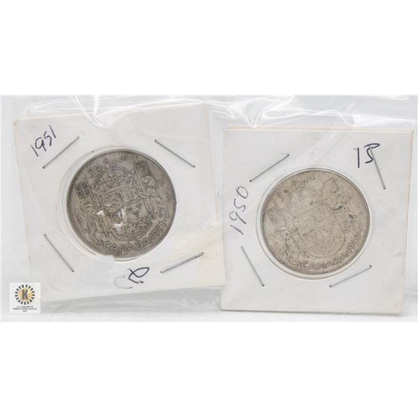 TWO 1951 CANADIAN HALF DOLLARS