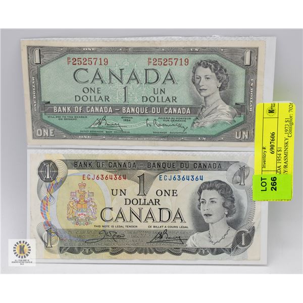 CANADA 1954 $1 BOUEY/RASMINSKY, 1973 $1 CROW/BOUEY