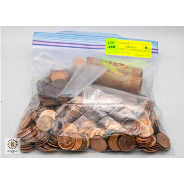 ESTATE BAG LOT OF LOOSE,ROLLS+ BAGS OF PENNIES