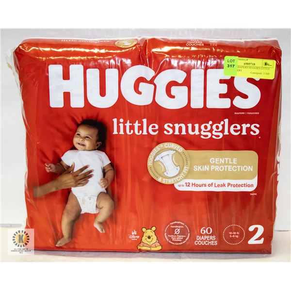 NEW 60 DIAPERS HUGGIES LITTLE SNUGGLERS SZ 2