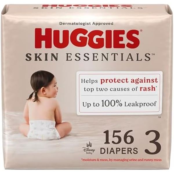 NEW 156 DIAPERS HUGGIES SKIN ESSENTIALS SIZE 3