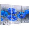 Image 1 : NEW 3 PIECE BLUE FLOWER WALL ART MODERN