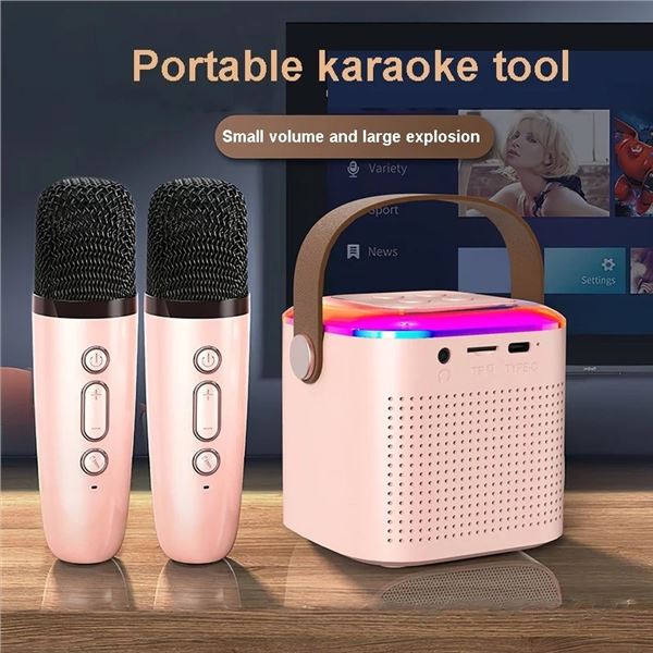 TWO MIC RECHARGEABLE RGB COLORED LIGHT KARAOKE