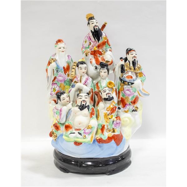 MID CENTURY 8 IMMORTALS PORCELAIN STATUE