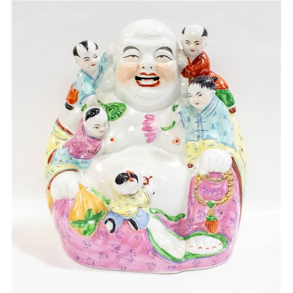 MID CENTURY LAUGHING BUDDHA PORCELAIN STATUE