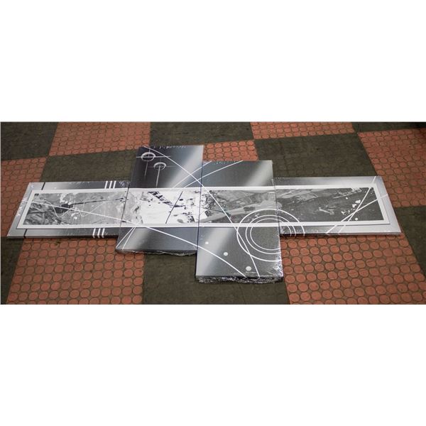 NEW 4 PIECE LARGE ABSTRAT WALL ART - GRAY & WHITE