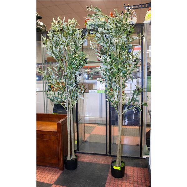 NEW SET OF 2 FAUX 6 FOOT OLIVE TREES WITH PLANTERS