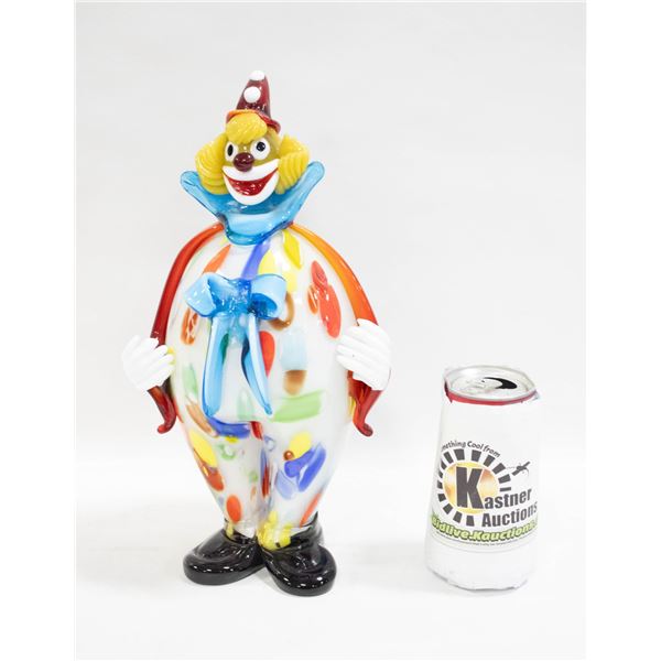 MULTI-COLORED GLASS BLOWN CLOWN 12" TALL