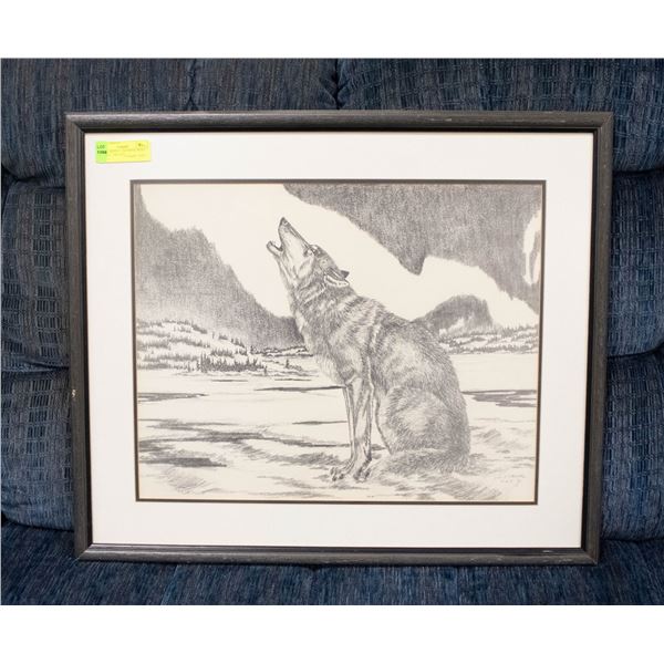 DON J CARDINAL DRAWING PRINT OF WOLF - FRAMED