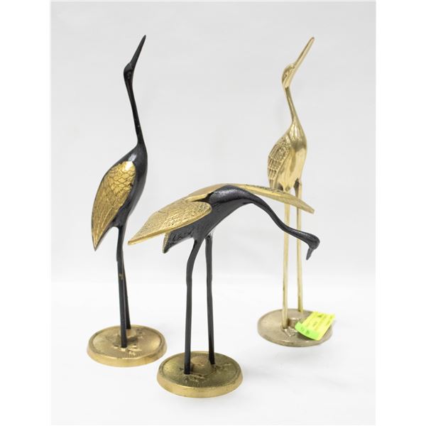 LOT OF 3 BRASS CRANES / STORKS