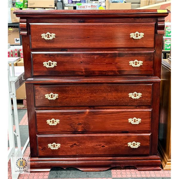 WOODEN 5 DRAWER DRESSER 42" X 18" X 49"