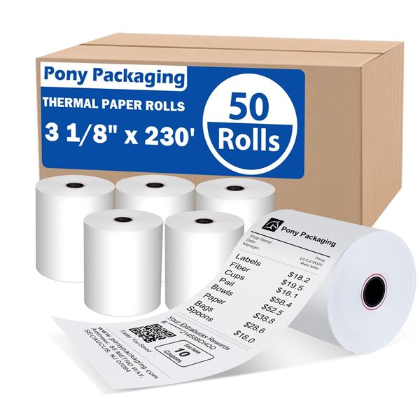 NEW 50 COUNT 3-1/8" X 3" THERMAL PAPER ROLL GRADEA