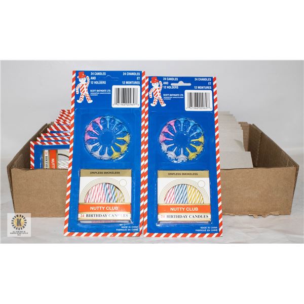 CASE OF 24 NEW BIRTHDAY CAKE CANDLES & HOLDERS