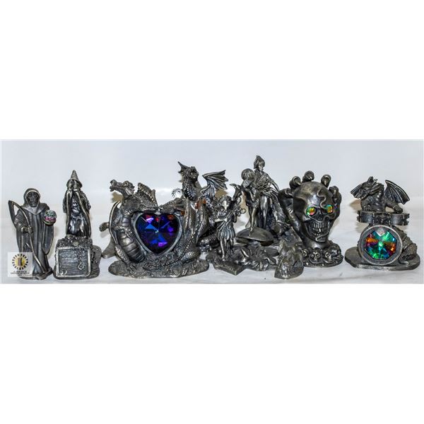 10 ASSORTED VINTAGE PEWTER MYTHICAL FIGURINES