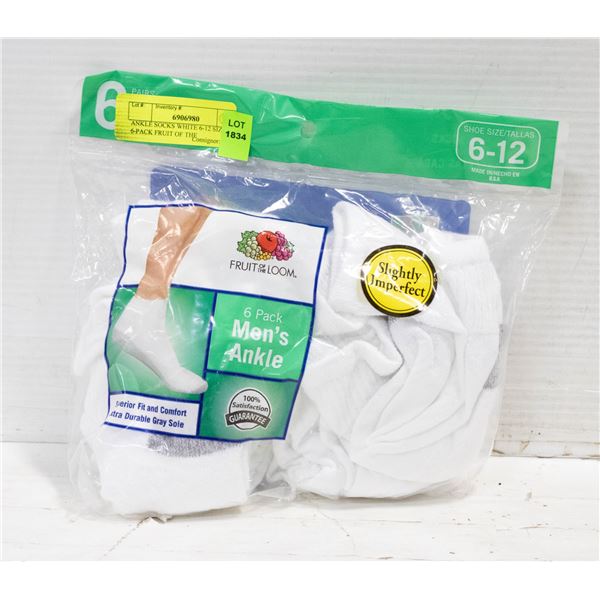 ANKLE SOCKS WHITE 6-12 SIZE 6-PACK FRUIT OF THE