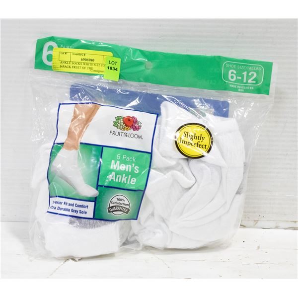 ANKLE SOCKS WHITE 6-12 SIZE 6-PACK FRUIT OF THE