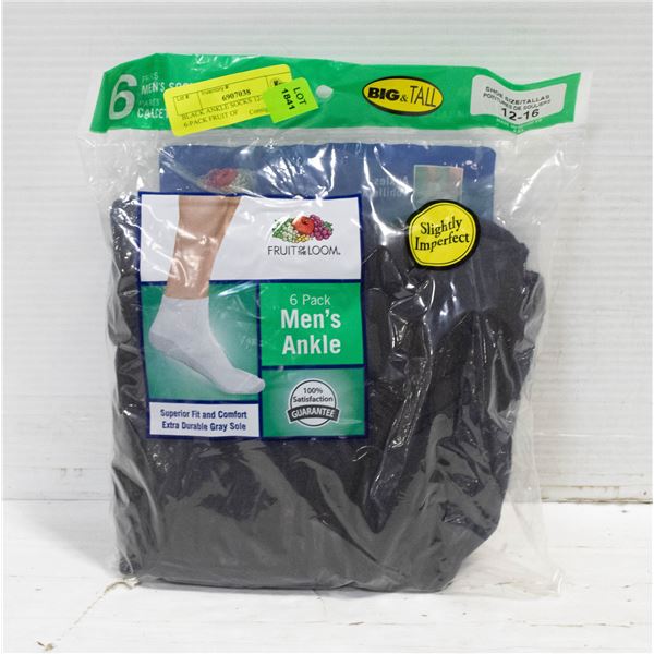 BLACK ANKLE SOCKS 12-16 SIZE 6-PACK FRUIT OF