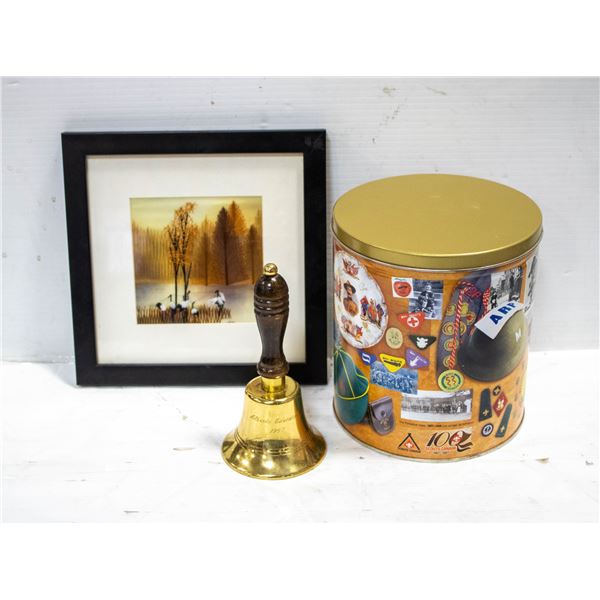 1987 BRASS BELL WOODEN HANDLED + HANDMADE