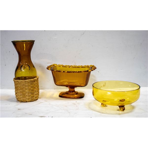 AMBER GLASS 3 PIECE DISHWARE SET