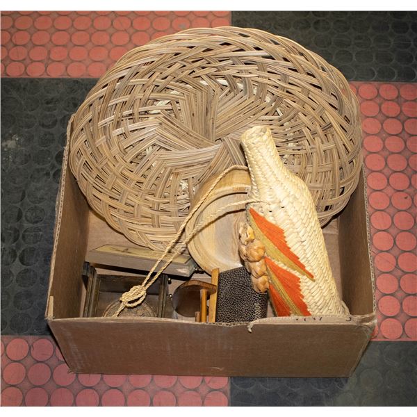 ESTATE WOODEN CARVED DECOR + WICKER