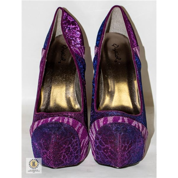 SIZE 9 QUPID PURPLE GLITTER HIGH HEEL SHOES