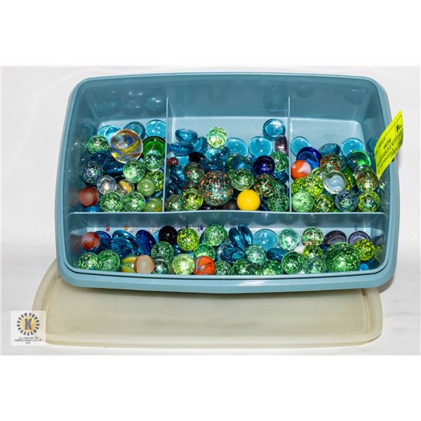 VINTAGE MARBLES & BLUE GLASS ALL TOGETHER-ESTATE