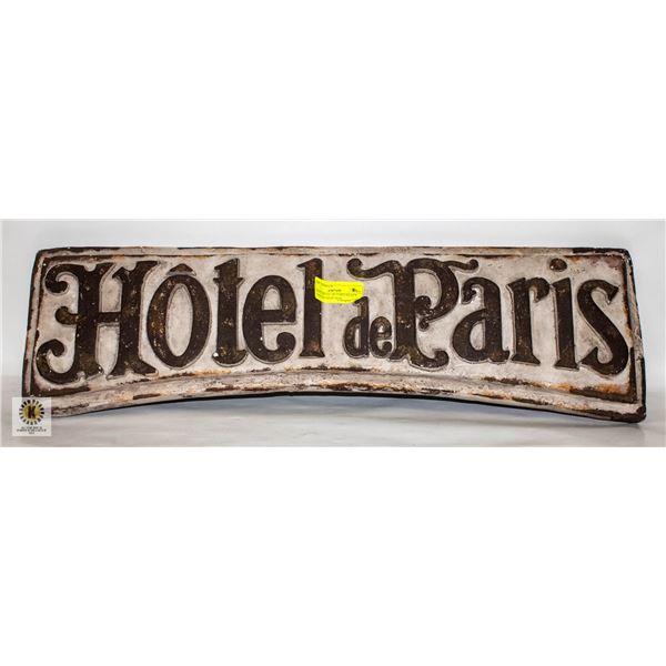 ESTATE HOTEL DE PARIS HEAVY CEMENTED SHOP SIGN