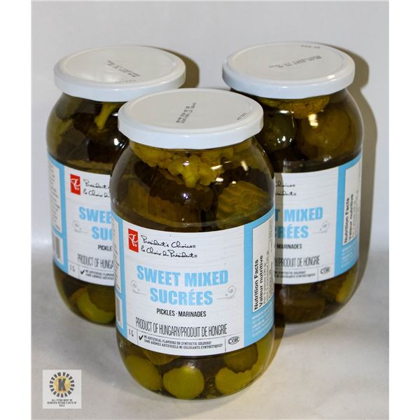3 1L JARS PRESIDENTS CHOICE SWEET PICKLES BB 11/24