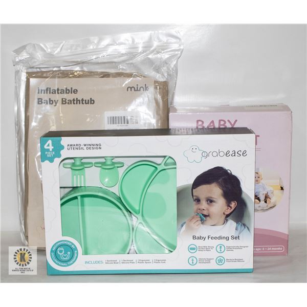 INFLATABLE BABY BATHTUB, BABY SEAT, BABY DISH SET