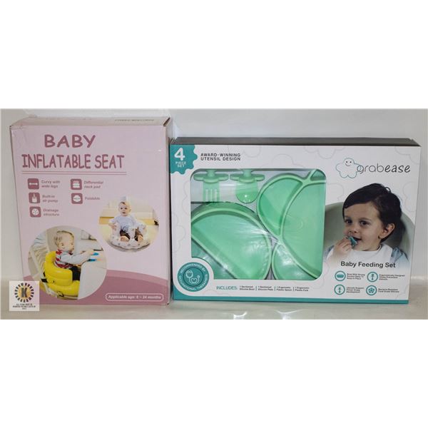 INFLATABLE BABY BATHTUB, BABY SEAT, BABY DISH SET