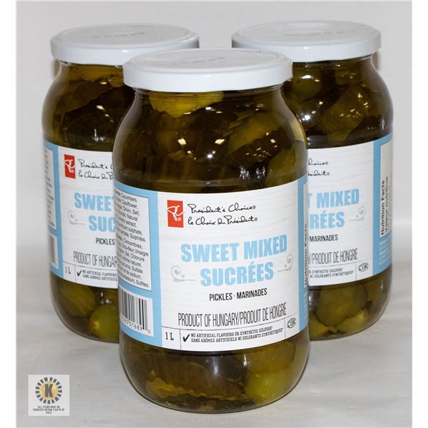 3 1L JARS PRESIDENTS CHOICE SWEET PICKLES BB 11/24
