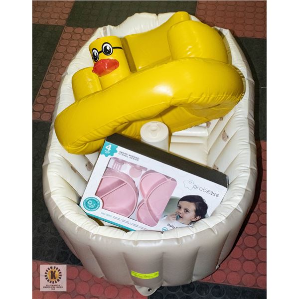 INFLATABLE BABY BATHTUB, BABY SEAT, BABY DISH SET