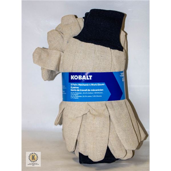 NEW 6 PACK KOBALT COTTON WORKGLOVES
