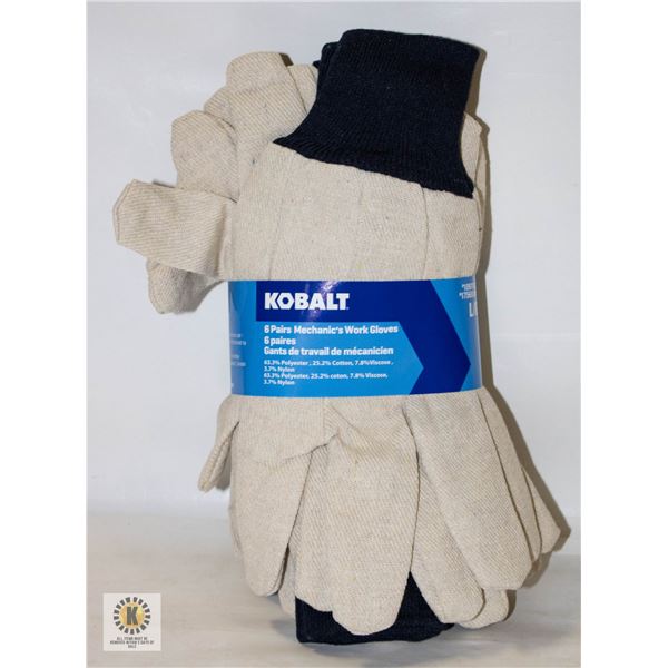 NEW 6 PACK KOBALT COTTON WORKGLOVES