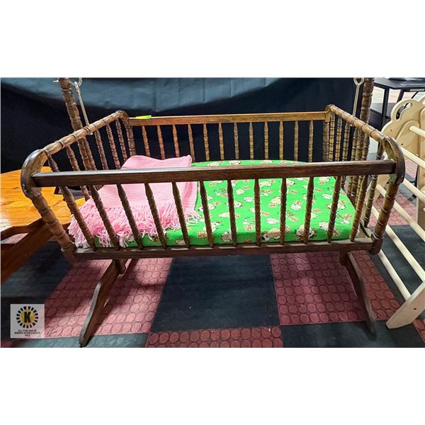 WOODEN SWINGING BABY BED CARRIAGE