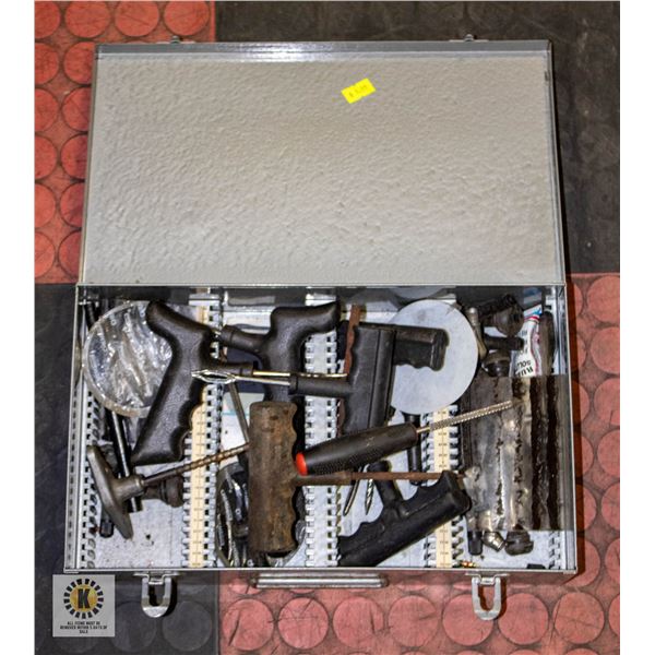 GRAY TOOLBOX INCLUDES TIRE REPAIR ITEMS