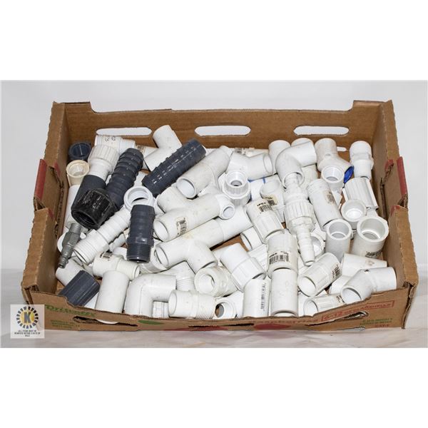 BOX OF APPROX 80 NEW 1/2" PVC IRRIGATION FITTINGS