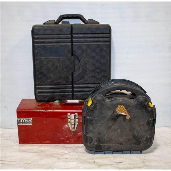 TOOL BOX W/TOOLS+MINI AIR COMPRESSOR IN CASE+TOOL-