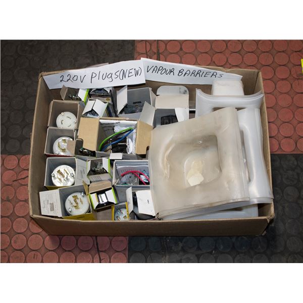 FLAT OF NEW 220V PLUGS & VAPOR BARRIERS