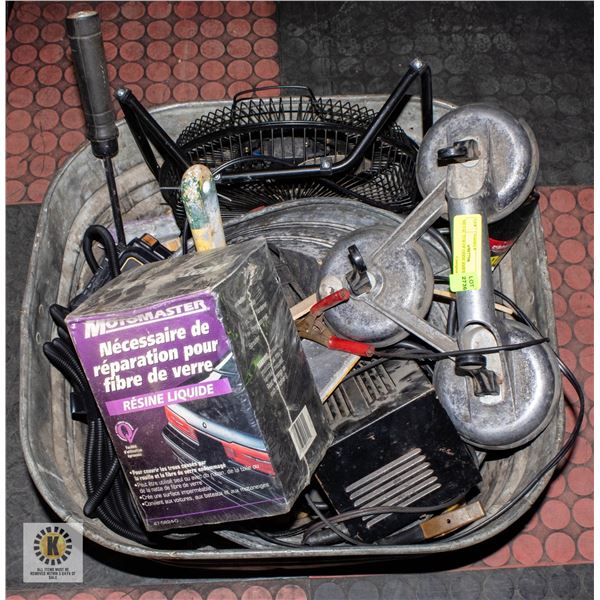 METAL TUB OF ODDS AND END