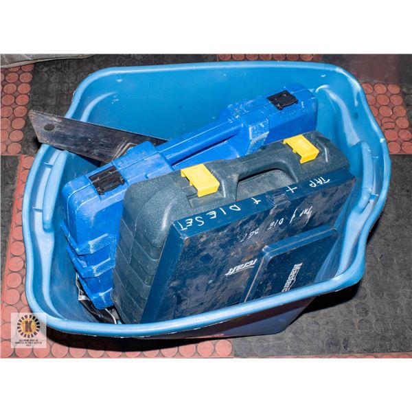 BLUE TOTE OF ASSORTED TOOLS
