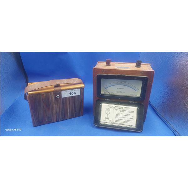 2 vintage wooden items, ampmeter & sewing kit