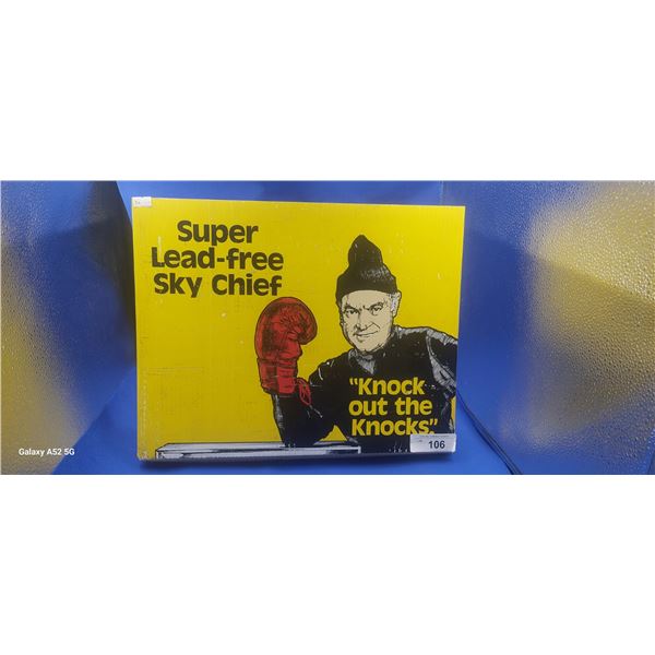 Vintage Super Lead-Free Sky Chief counter top display, printed on signboard 17" x 14"