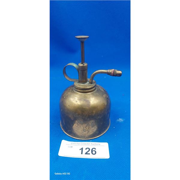 Unusual antique brass hand pump oiler