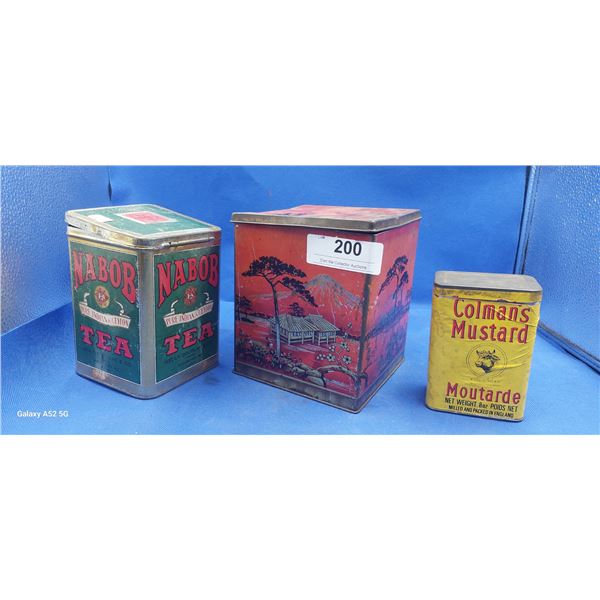 Lot of 3 vintage tins, inc. Nabob, Coleman's Mustard