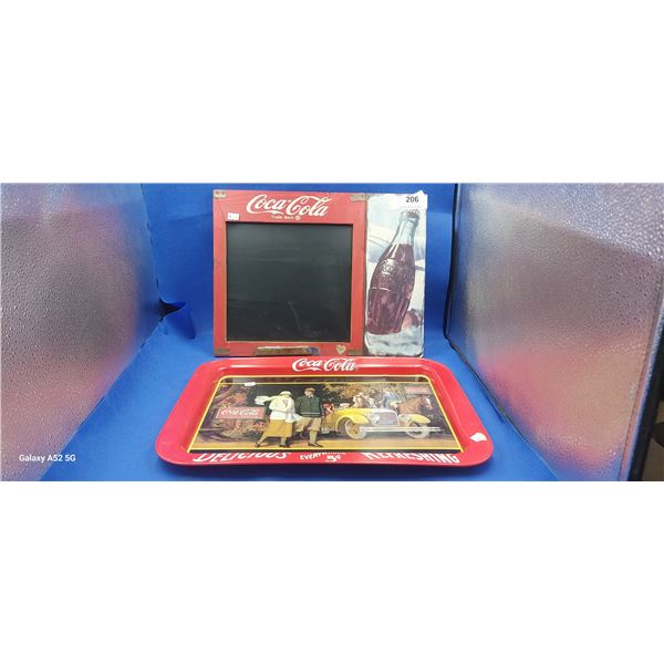 Coca Cola chalkboard sign and Coca Cola tray